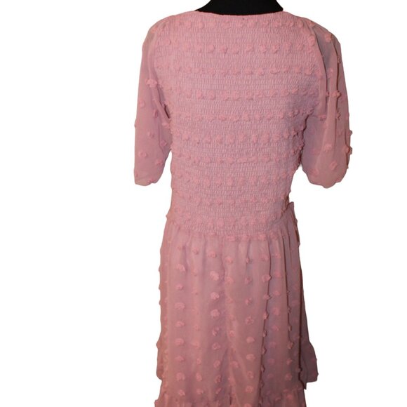 BTFBM Smocked Dress Short Flutter Sleeve VNeck Swiss Dot Babydoll Ruffle XXL NEW - Picture 9 of 14